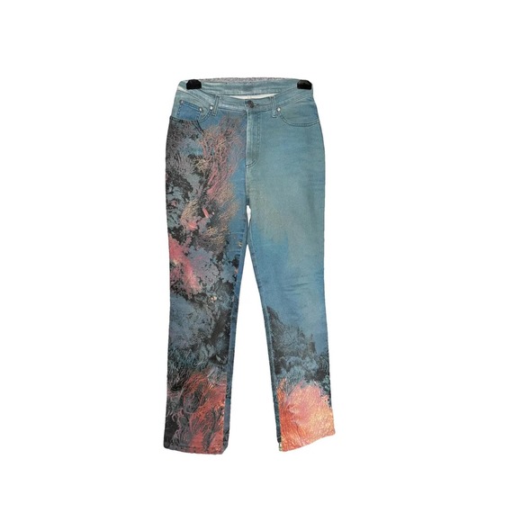Roberto Cavalli Denim - Cavalli Jeans Pants Womens 26 Blue Coral Vintage 90s Underwater Abstract Print